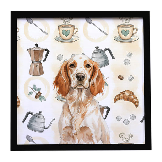 Buy this Orange Belton English Setter Coffee Bar Framed Metal Print