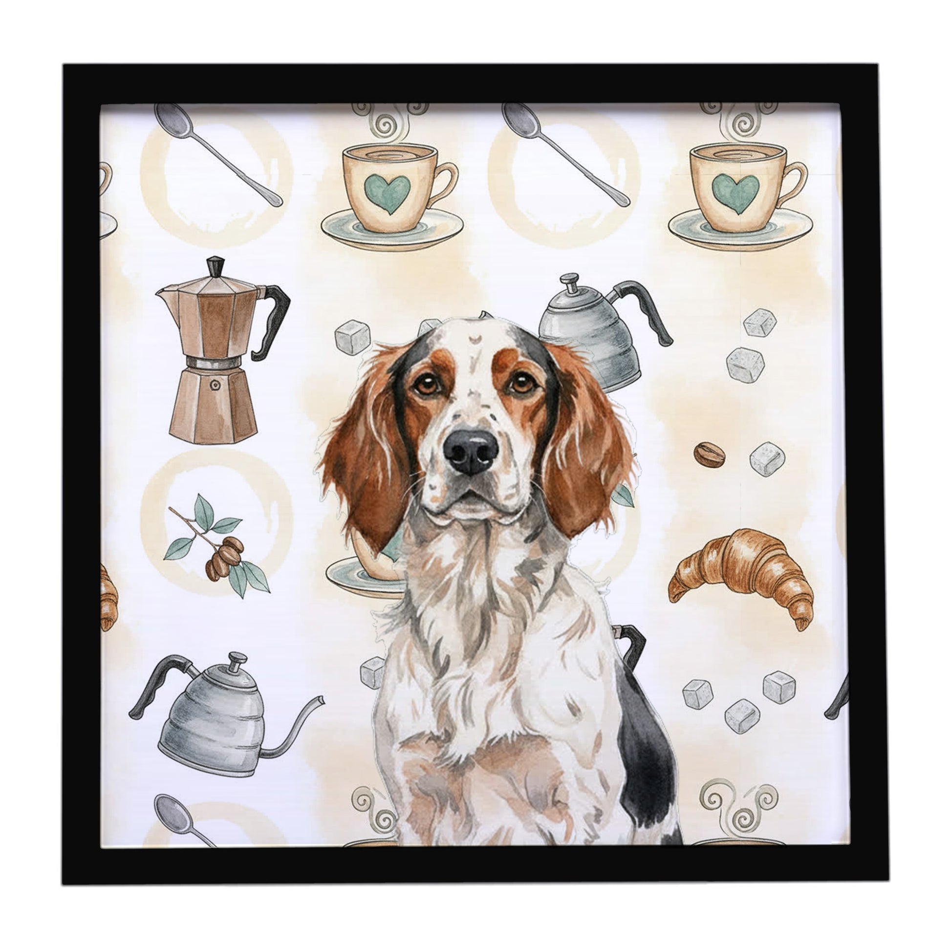 Buy this Tricolor English Setter Coffee Bar Framed Metal Print