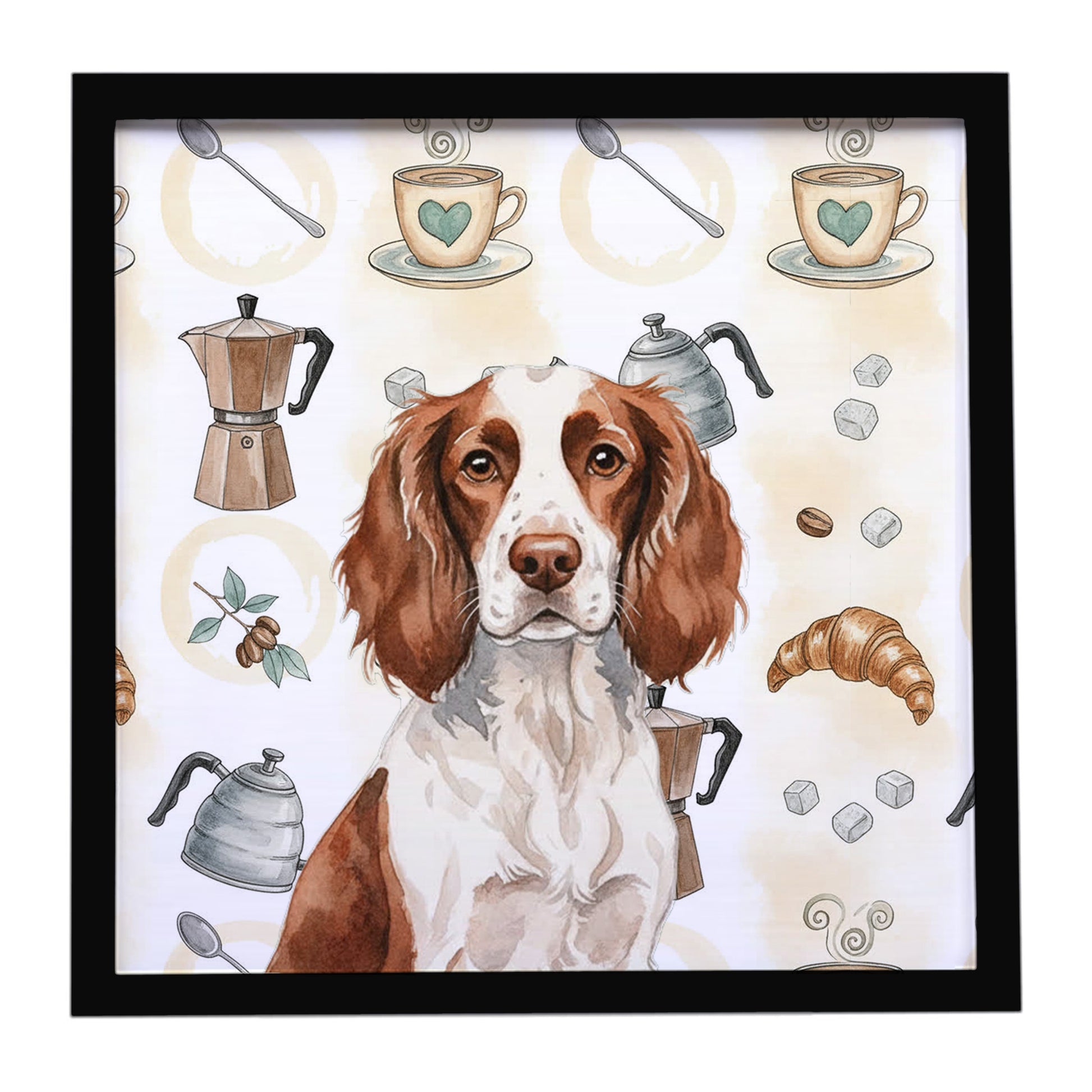 Buy this Liver and White English Springer Spaniel Coffee Bar Framed Metal Print