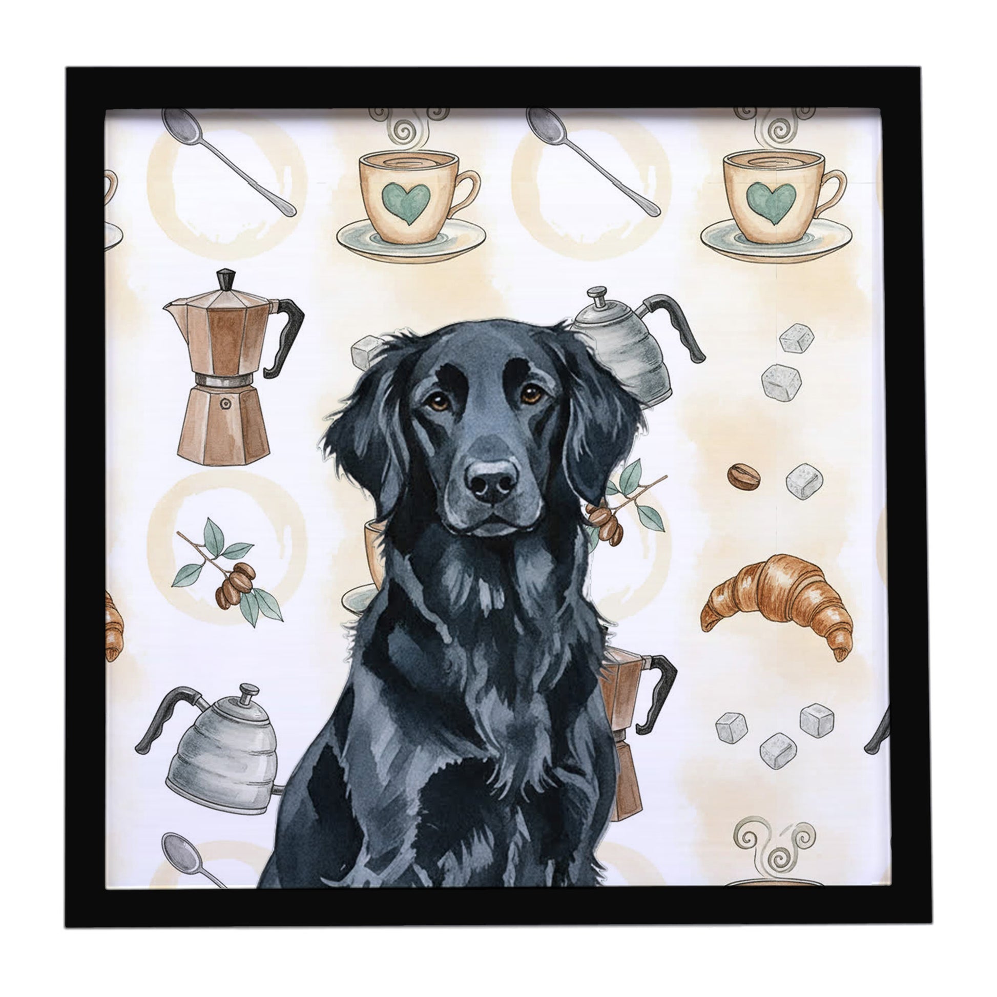 Buy this Black Flat-Coated Retriever Coffee Bar Framed Metal Print
