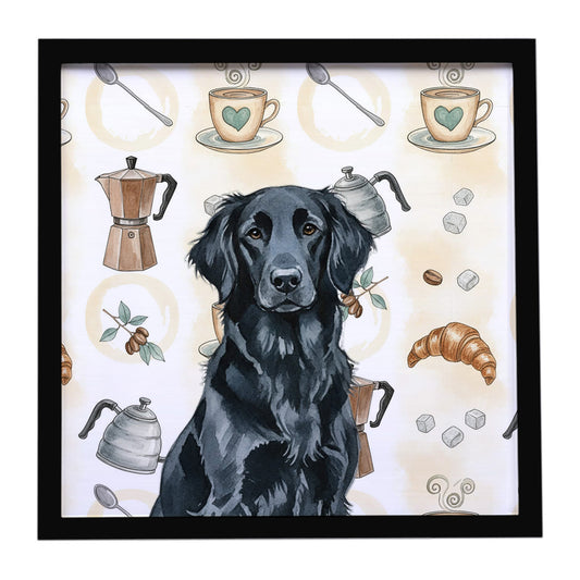 Buy this Black Flat-Coated Retriever Coffee Bar Framed Metal Print