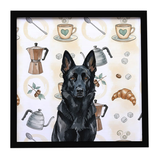 Buy this Black German Shepherd Coffee Bar Framed Metal Print