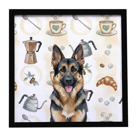 Buy this German Shepherd Coffee Bar Framed Metal Print