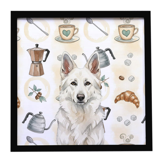 Buy this White German Shepherd Coffee Bar Framed Metal Print