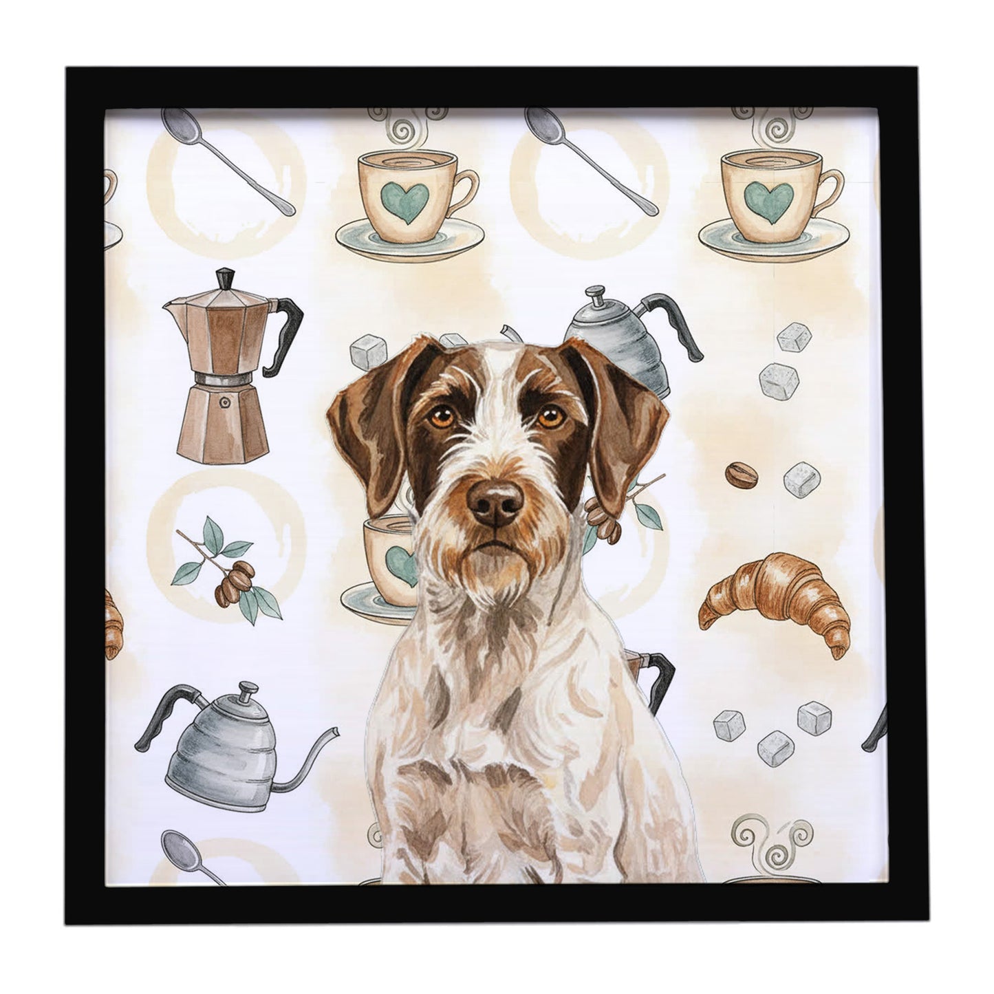 Buy this Liver and White German Wirehaired Pointer Coffee Bar Framed Metal Print