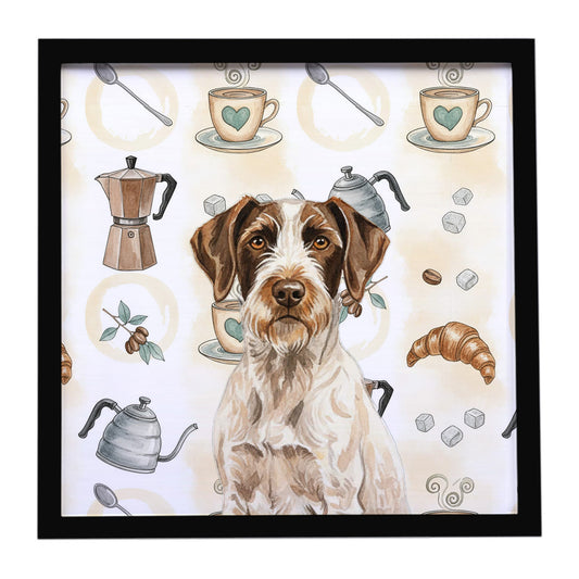 Buy this Liver and White German Wirehaired Pointer Coffee Bar Framed Metal Print