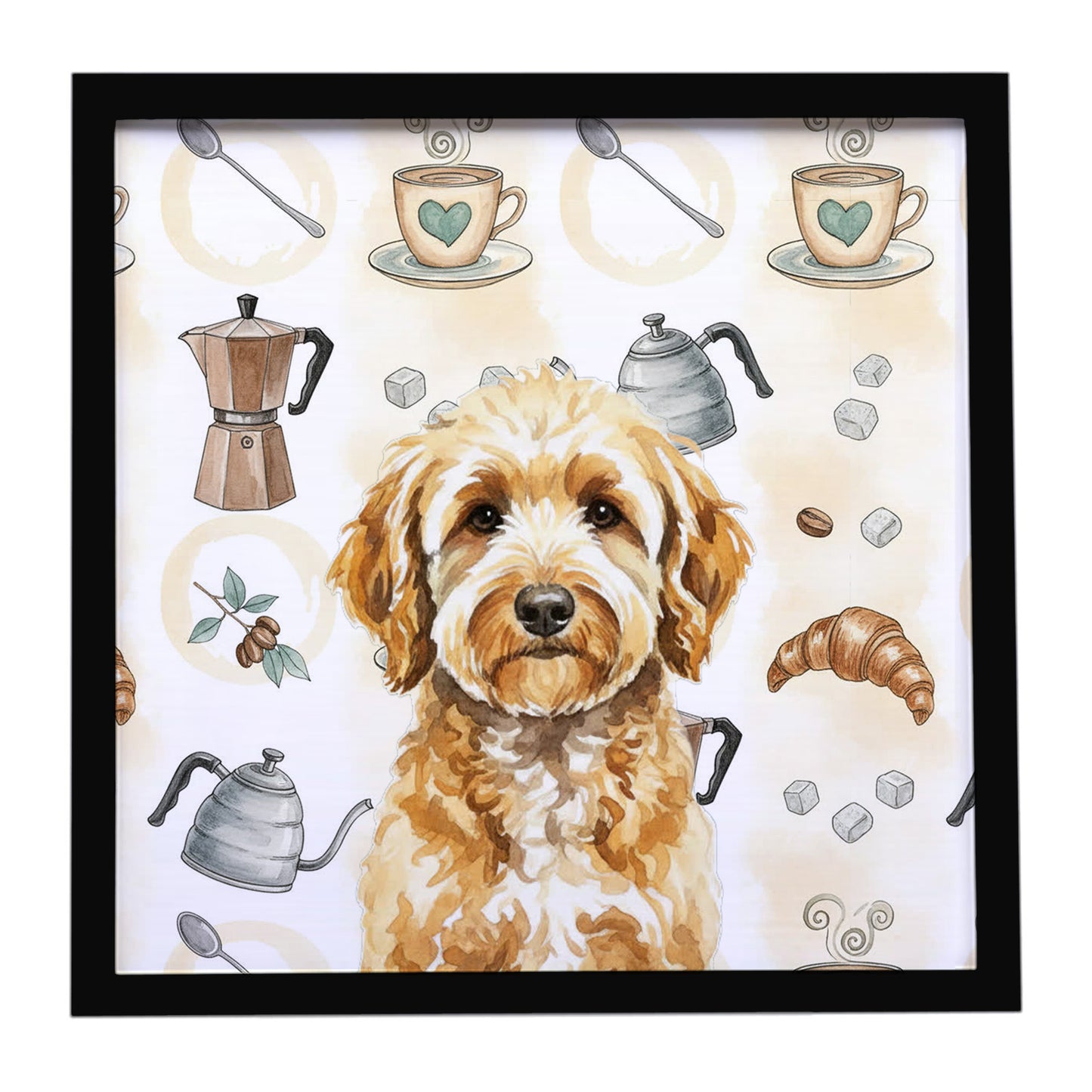 Buy this Goldendoodle Coffee Bar Framed Metal Print