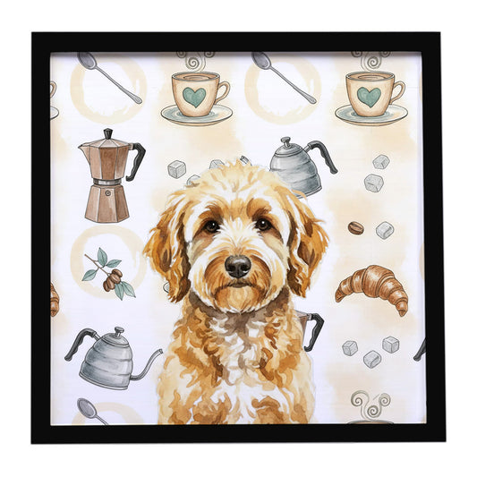 Buy this Goldendoodle Coffee Bar Framed Metal Print