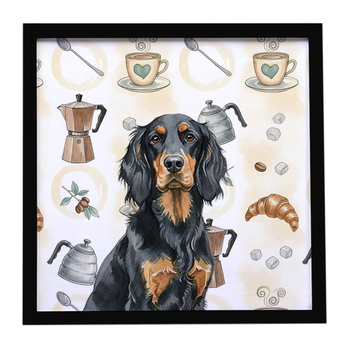 Buy this Gordon Setter Coffee Bar Framed Metal Print