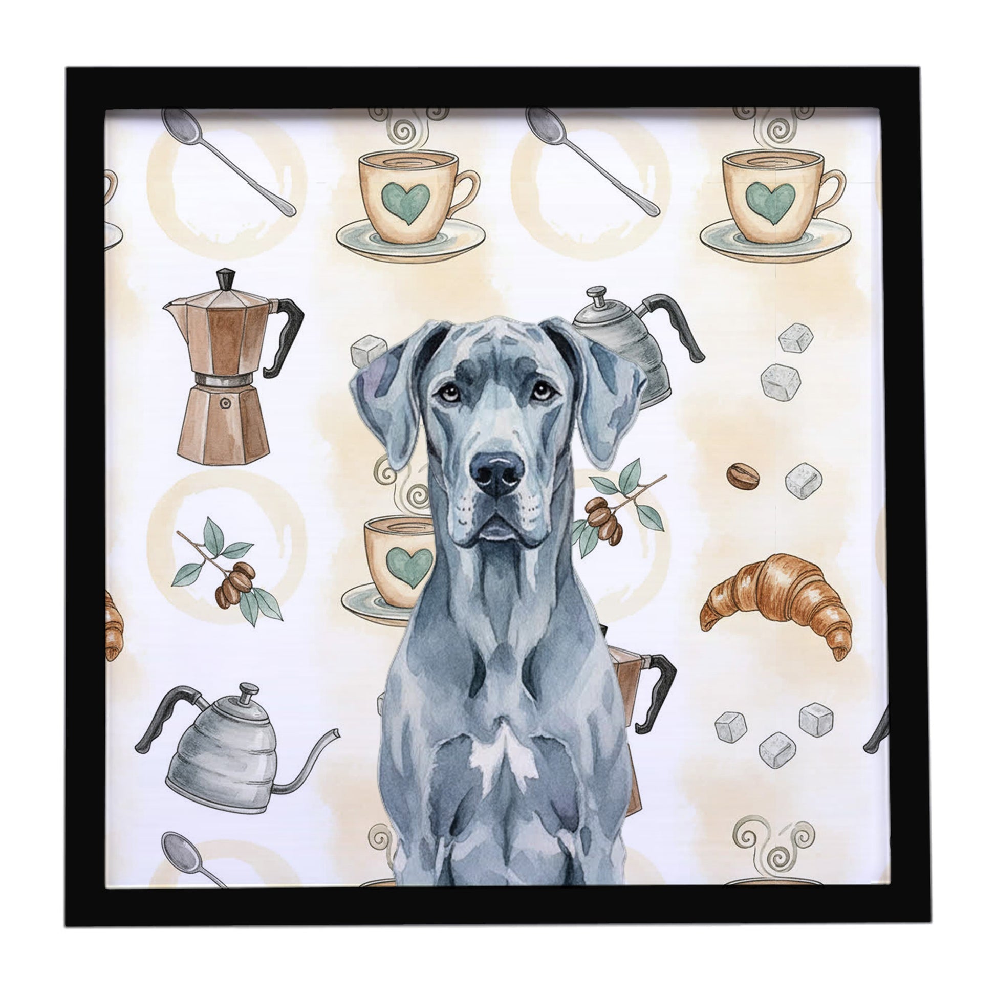 Buy this Blue Great Dane Coffee Bar Framed Metal Print