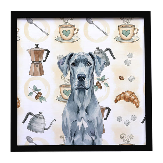 Buy this Blue Great Dane Coffee Bar Framed Metal Print