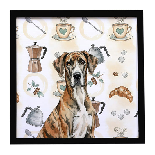 Buy this Brindle Great Dane Coffee Bar Framed Metal Print