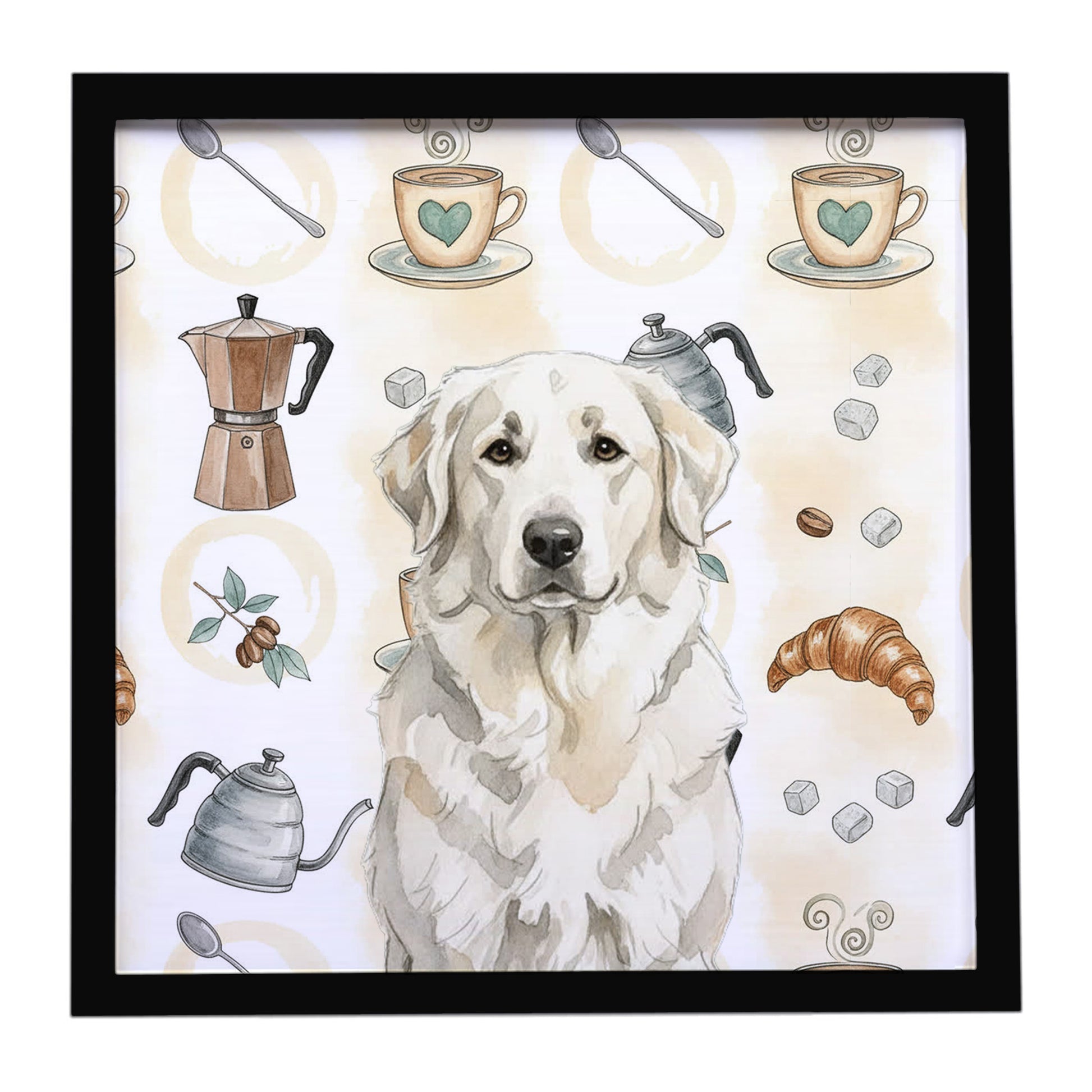 Buy this White Great Pyrenees Coffee Bar Framed Metal Print