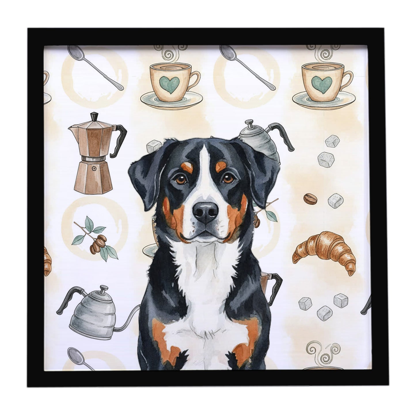 Buy this Greater Swiss Mountain Dog Coffee Bar Framed Metal Print