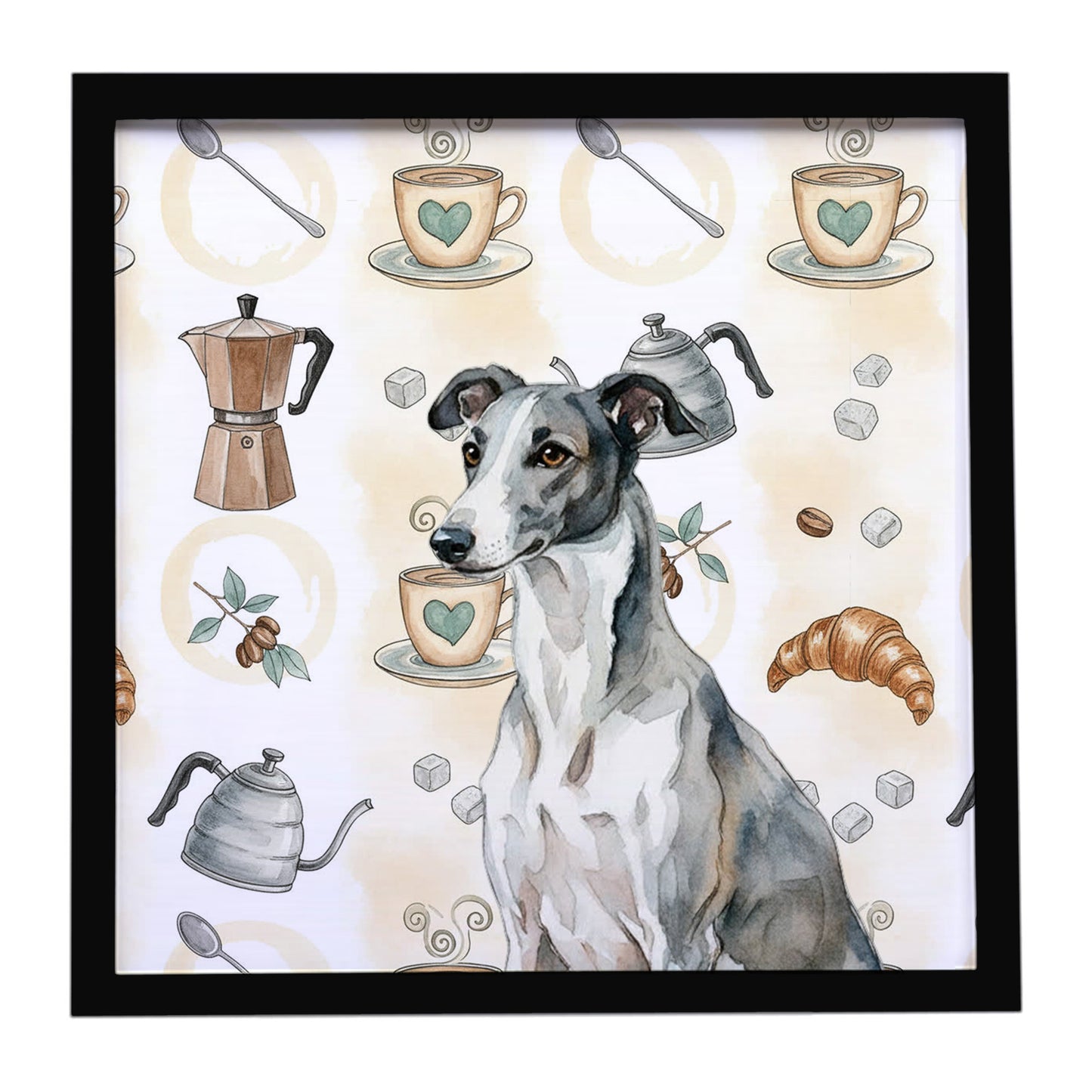 Buy this Black and White Greyhound Coffee Bar Framed Metal Print
