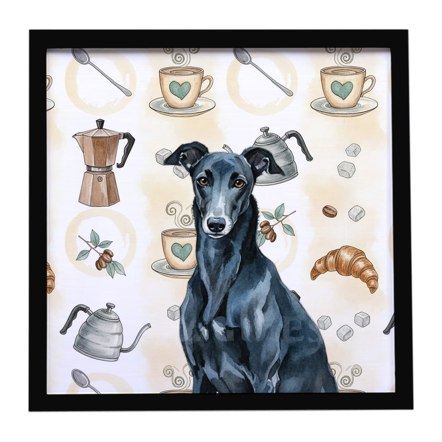Buy this Black Greyhound Coffee Bar Framed Metal Print