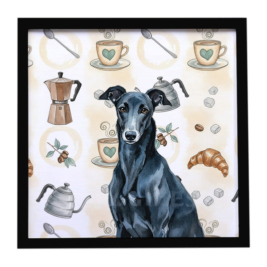Buy this Black Greyhound Coffee Bar Framed Metal Print
