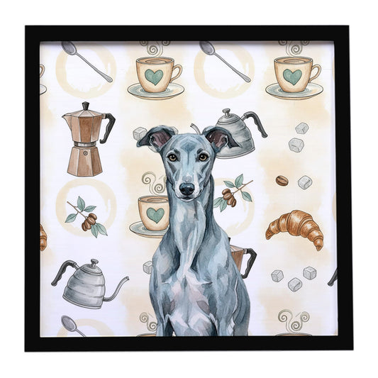 Buy this Blue Brindle Greyhound Coffee Bar Framed Metal Print