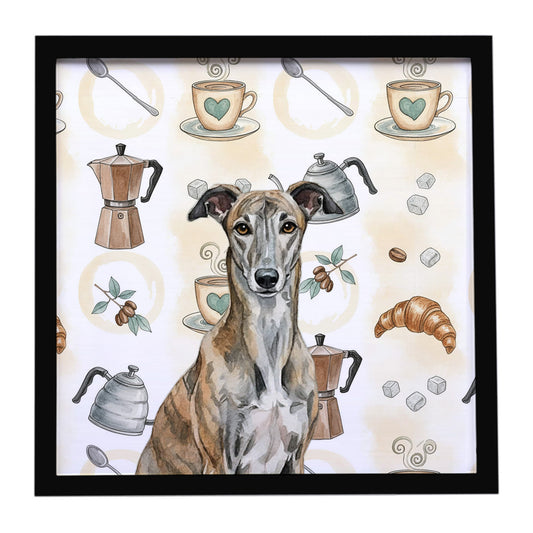 Buy this Brindle Greyhound Coffee Bar Framed Metal Print