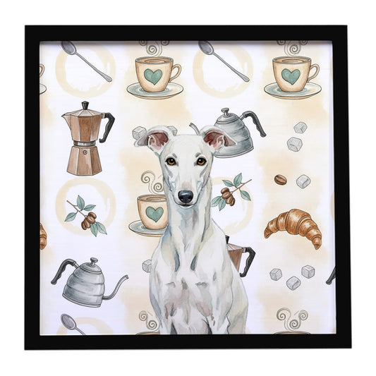 Buy this White Greyhound Coffee Bar Framed Metal Print