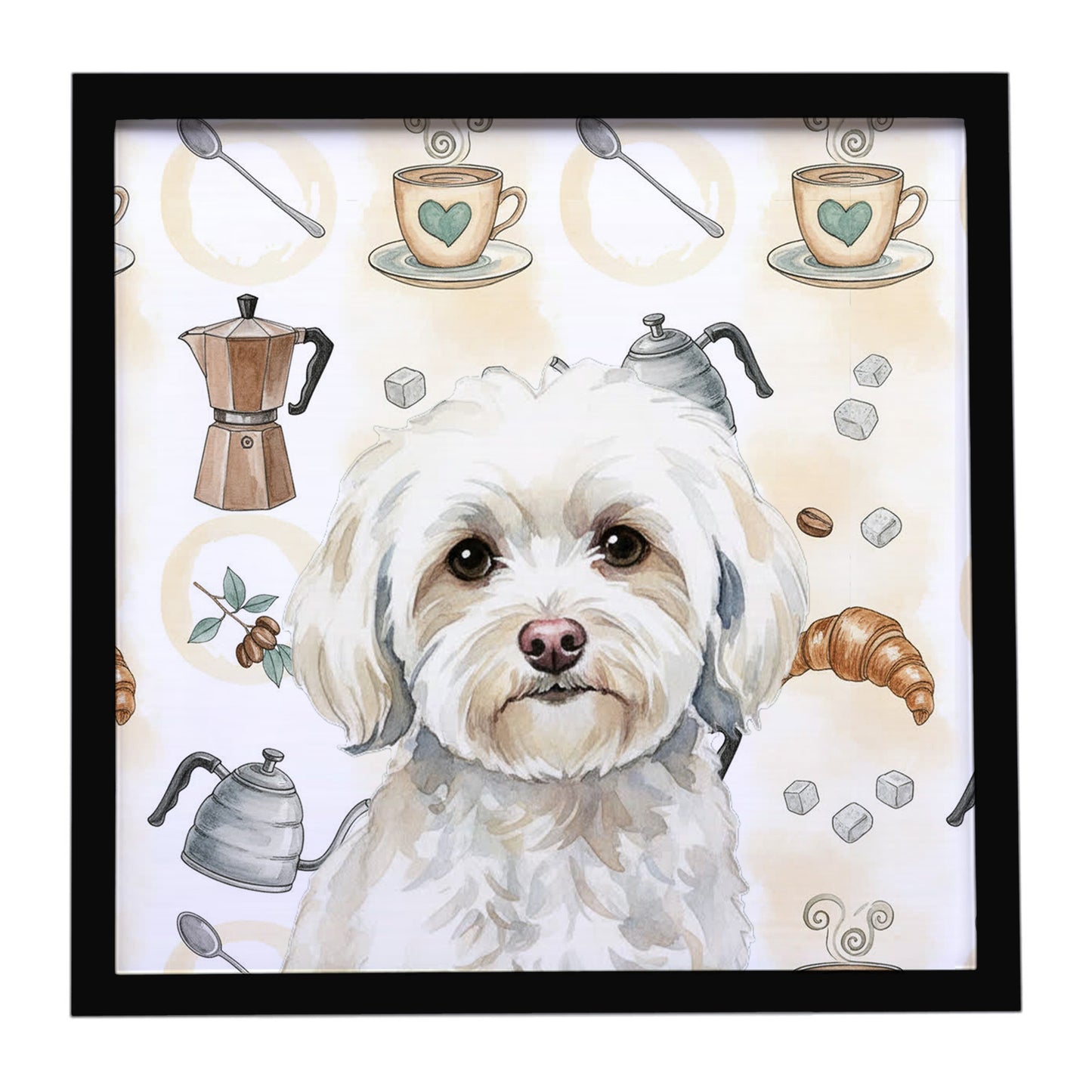Buy this White Havanese Coffee Bar Framed Metal Print
