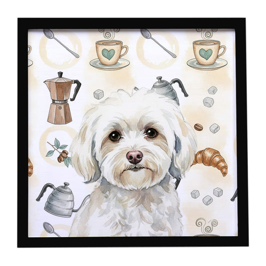 Buy this White Havanese Coffee Bar Framed Metal Print