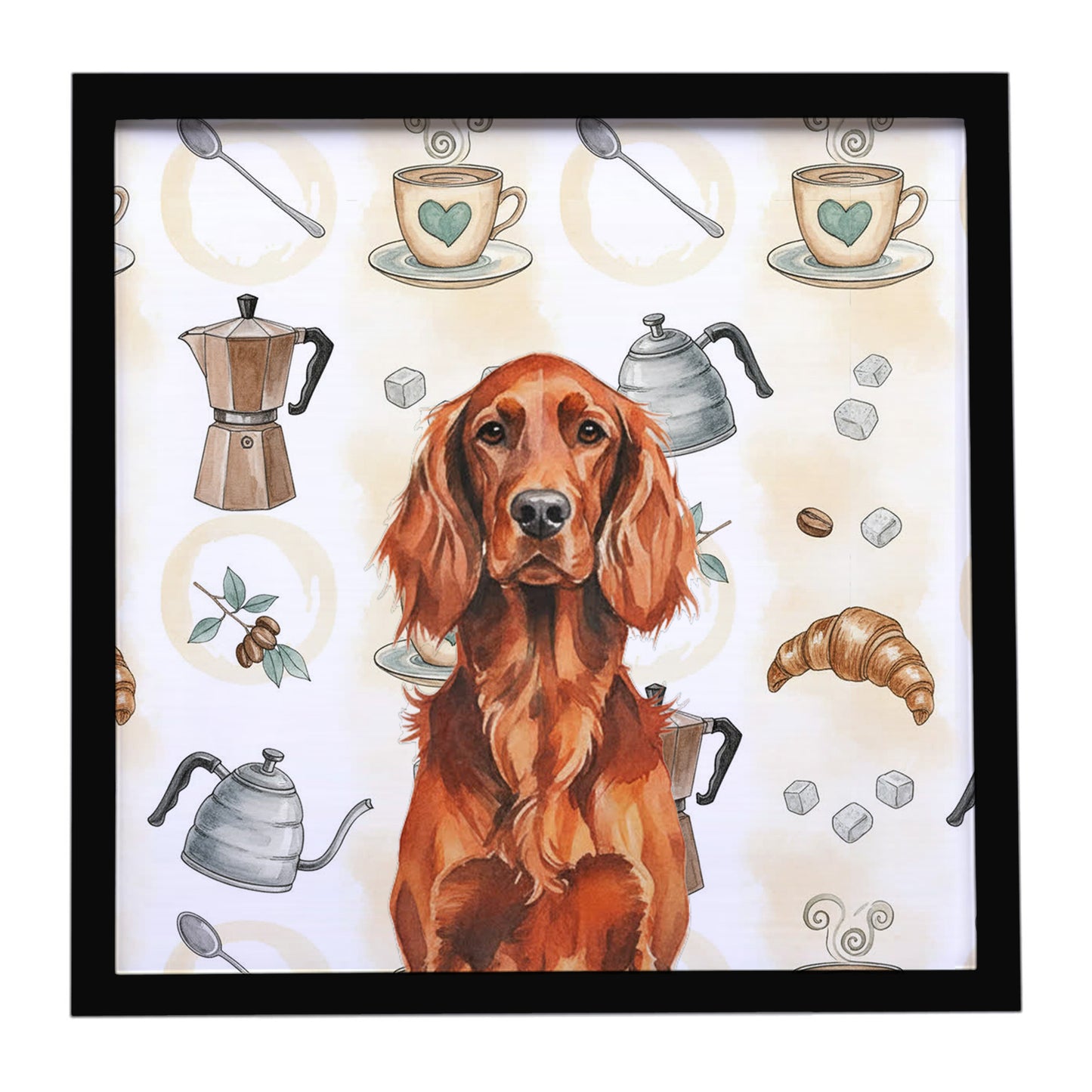 Buy this Irish Setter Coffee Bar Framed Metal Print