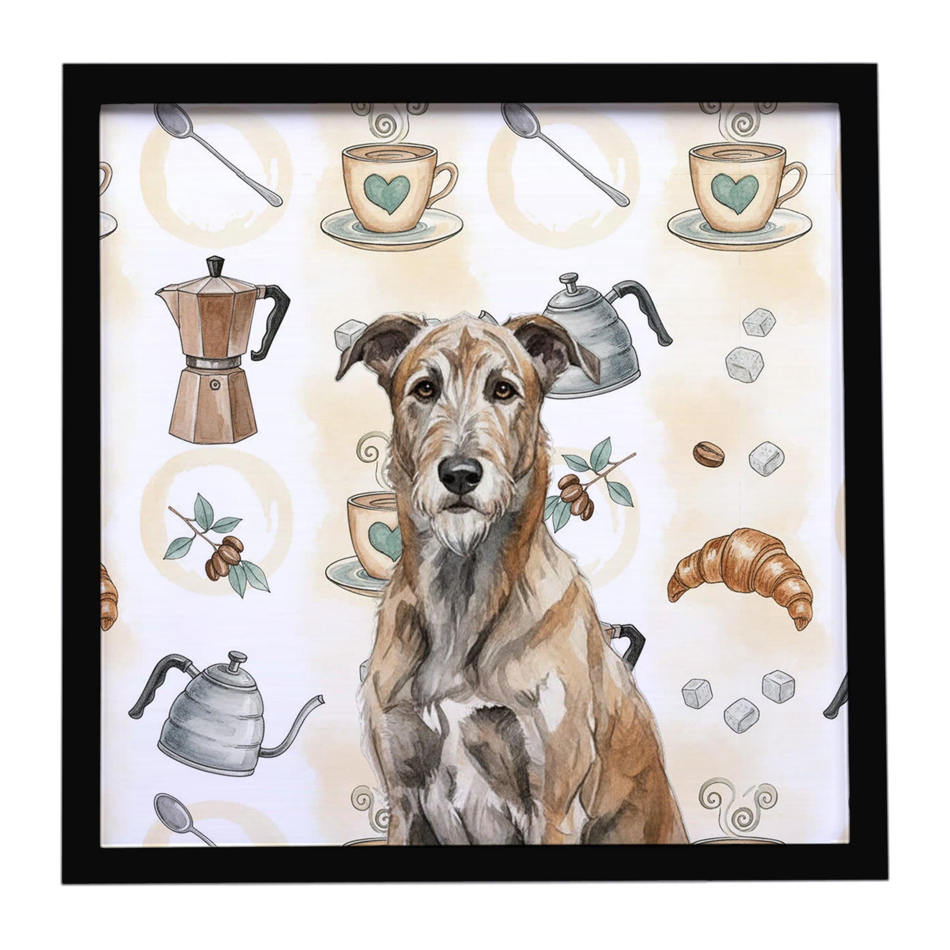 Buy this Brindle Irish Wolfhound Coffee Bar Framed Metal Print