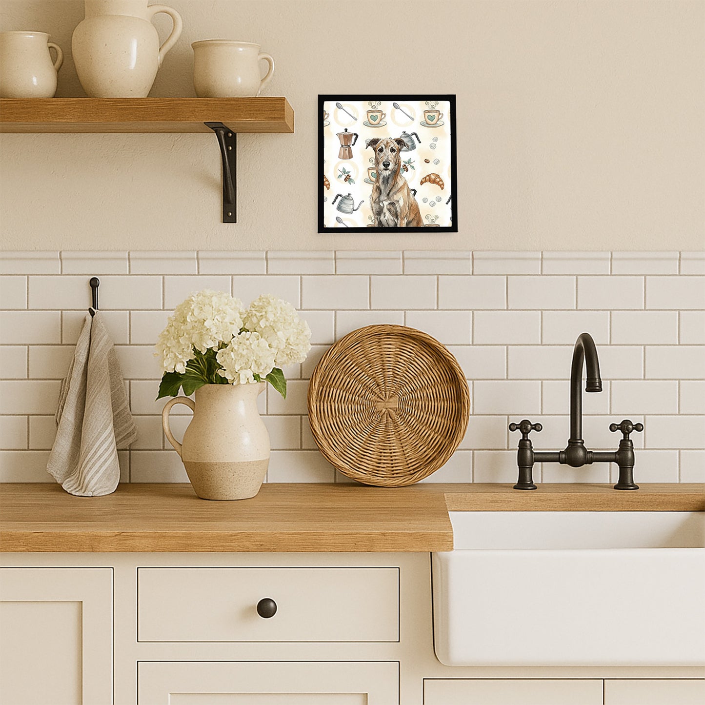 Brindle Irish Wolfhound Coffee Bar Framed Metal Print