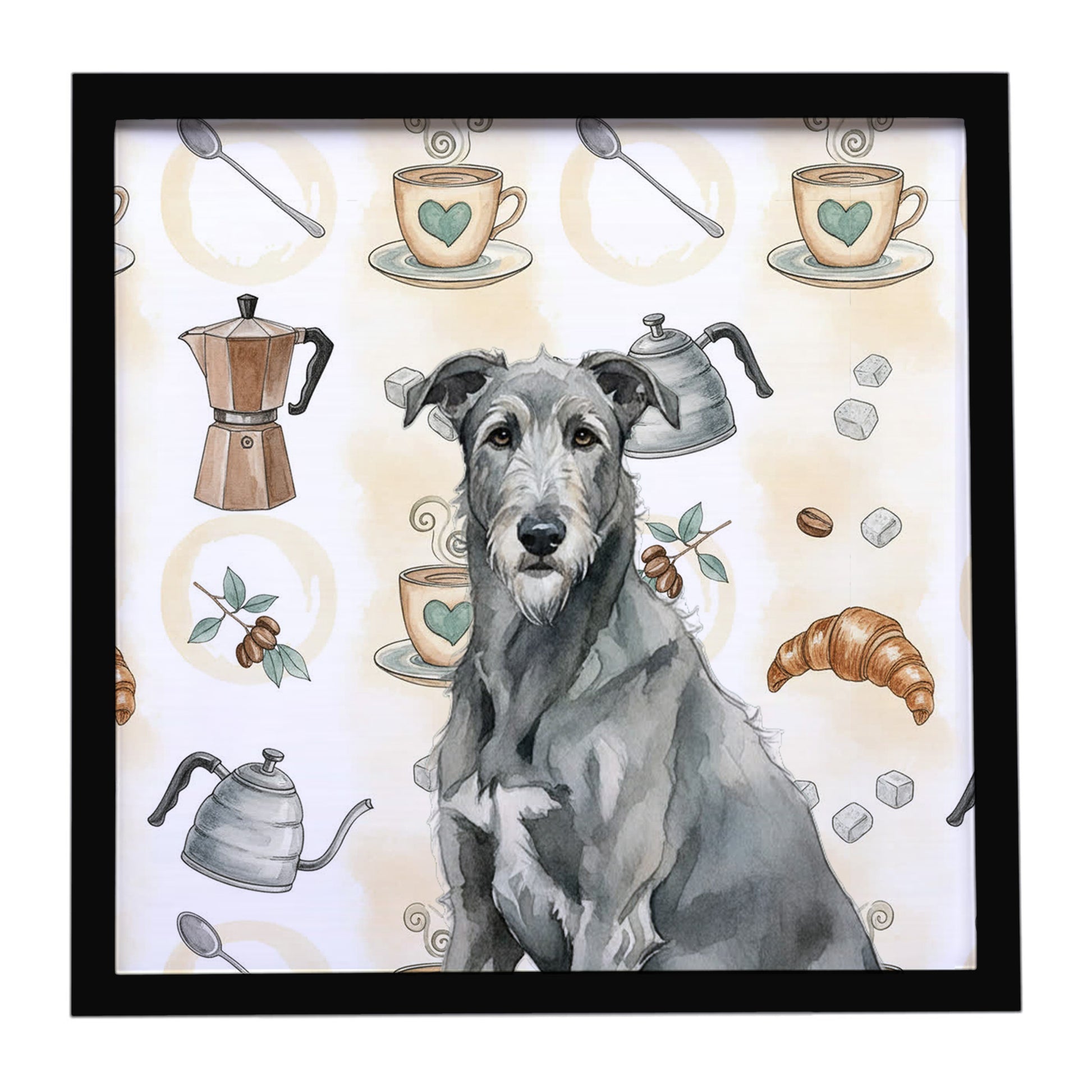 Buy this Gray Irish Wolfhound Coffee Bar Framed Metal Print