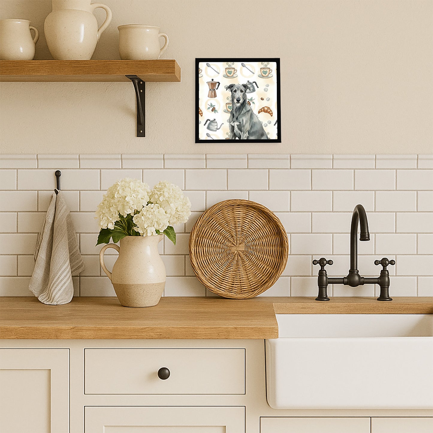 Gray Irish Wolfhound Coffee Bar Framed Metal Print