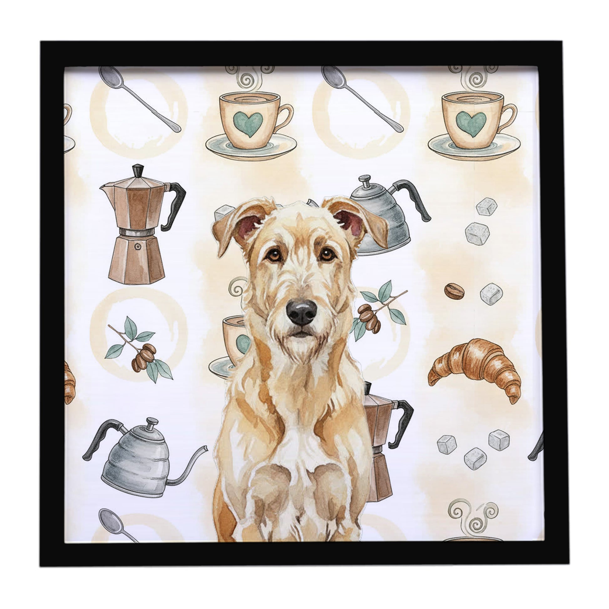 Buy this Wheaten Irish Wolfhound Coffee Bar Framed Metal Print