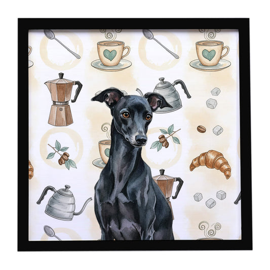 Buy this Black Italian Greyhound Coffee Bar Framed Metal Print