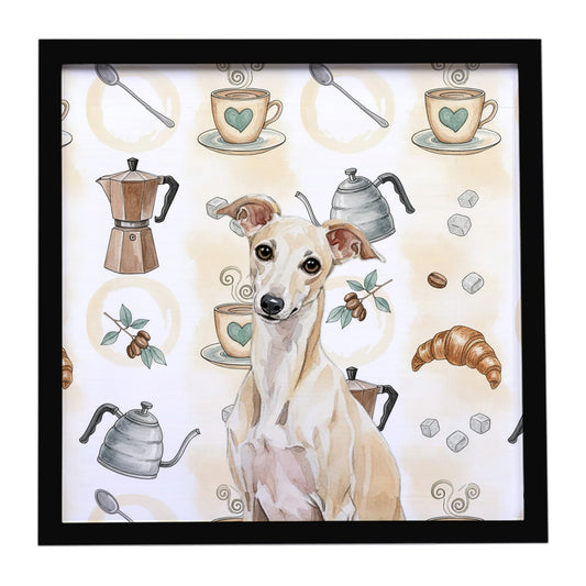 Buy this Cream Italian Greyhound Coffee Bar Framed Metal Print