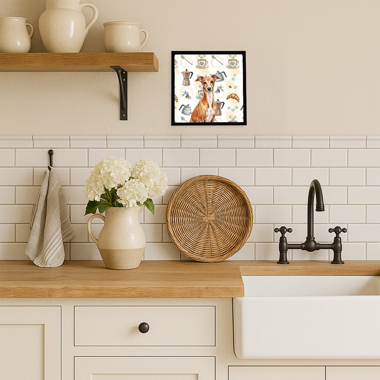 Red Italian Greyhound Coffee Bar Framed Metal Print
