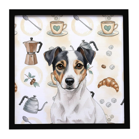 Buy this White and Black Jack Russell Terrier Coffee Bar Framed Metal Print