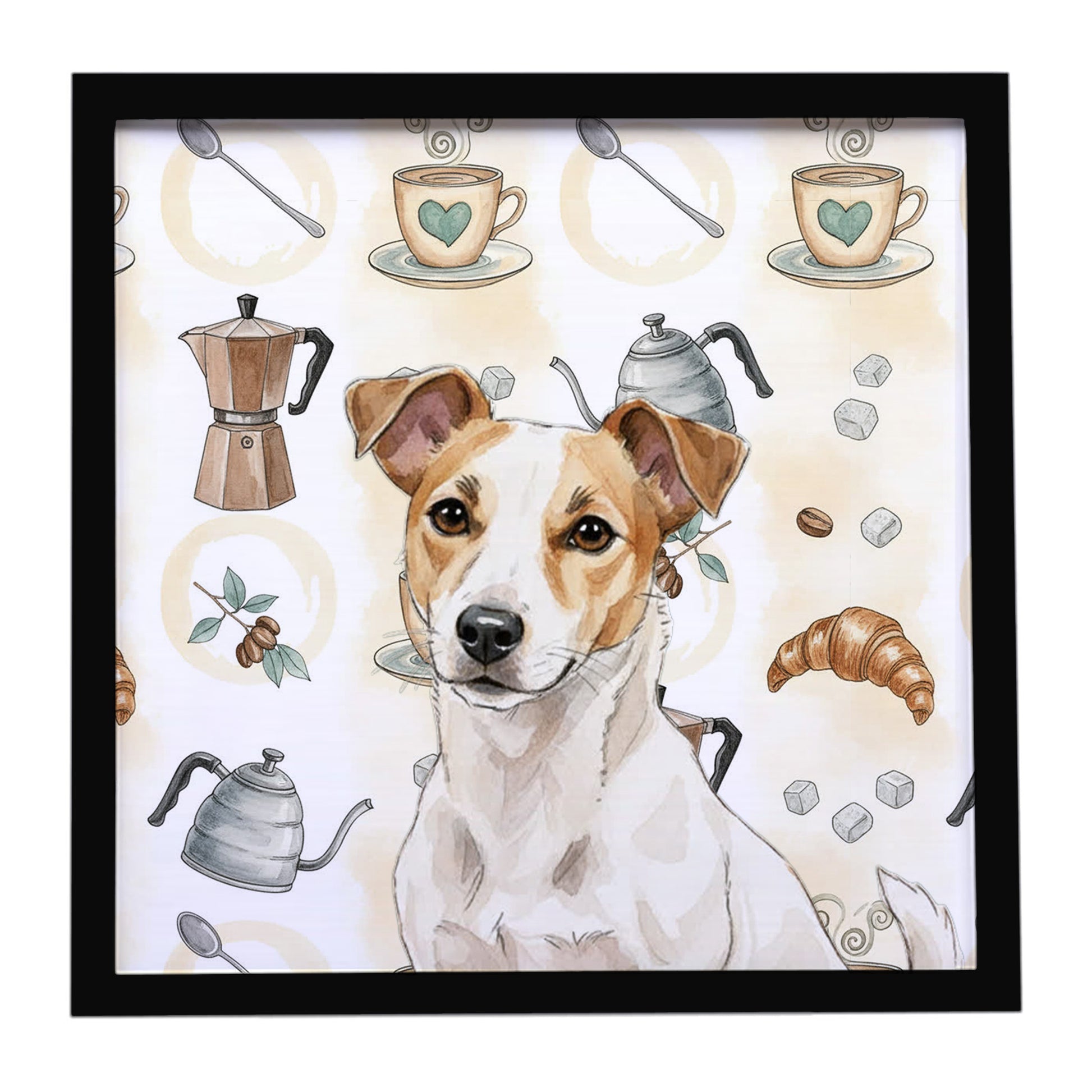 Buy this White and Tan Jack Russell Terrier Coffee Bar Framed Metal Print