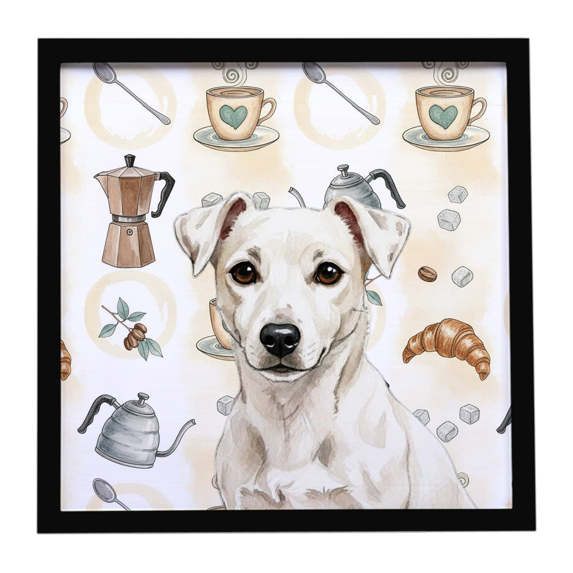 Buy this White Jack Russell Terrier Coffee Bar Framed Metal Print