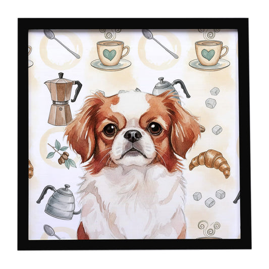 Buy this Red and White Japanese Chin Coffee Bar Framed Metal Print