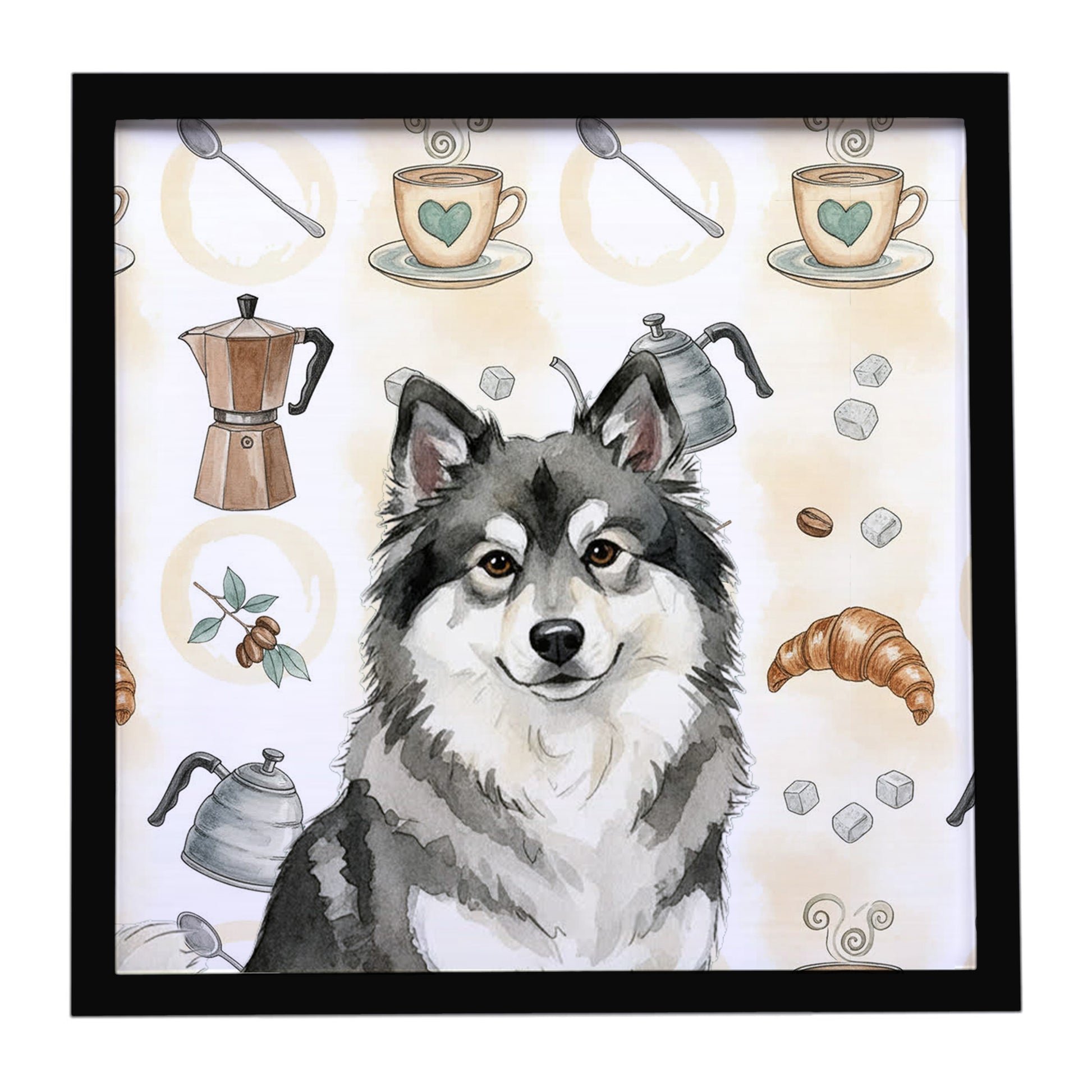 Buy this Keeshond Coffee Bar Framed Metal Print