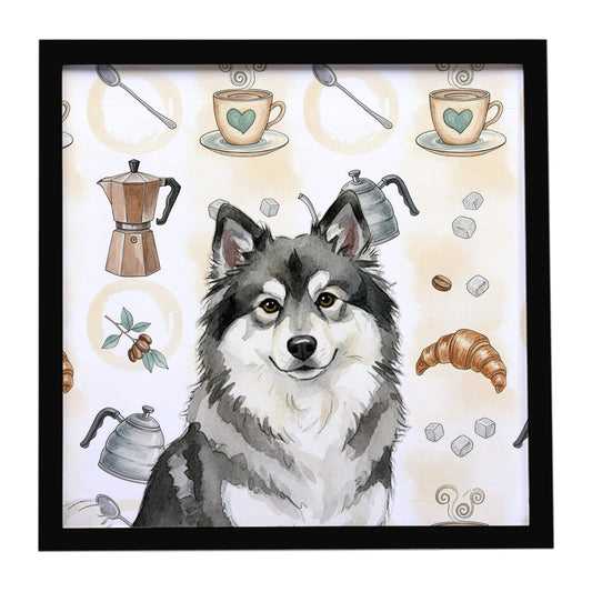 Buy this Keeshond Coffee Bar Framed Metal Print