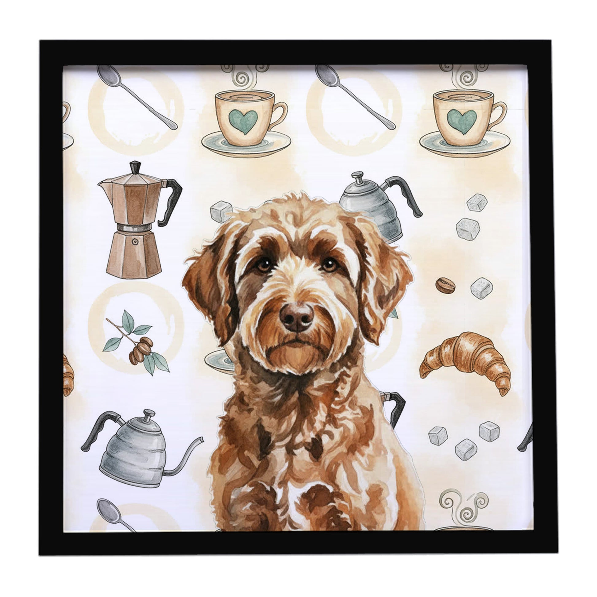 Buy this Chocolate Labradoodle Coffee Bar Framed Metal Print