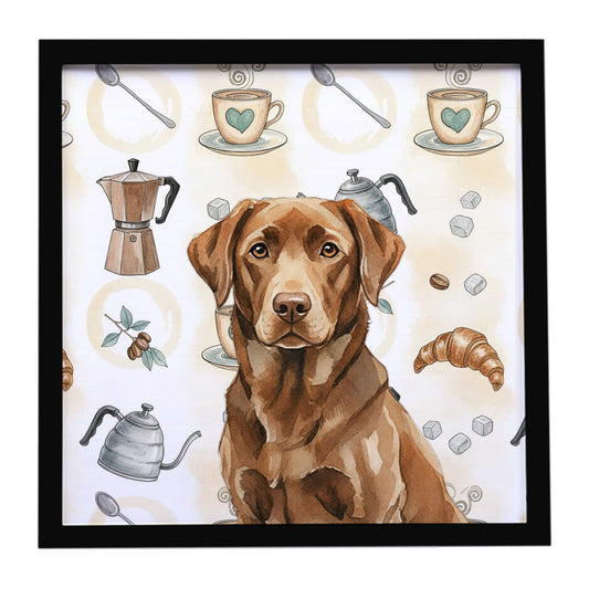 Buy this Chocolate Labrador Retriever Coffee Bar Framed Metal Print