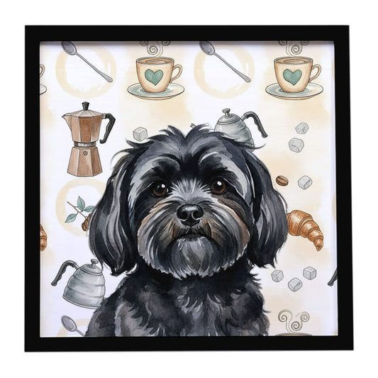 Buy this Black Lhasa Apso Coffee Bar Framed Metal Print