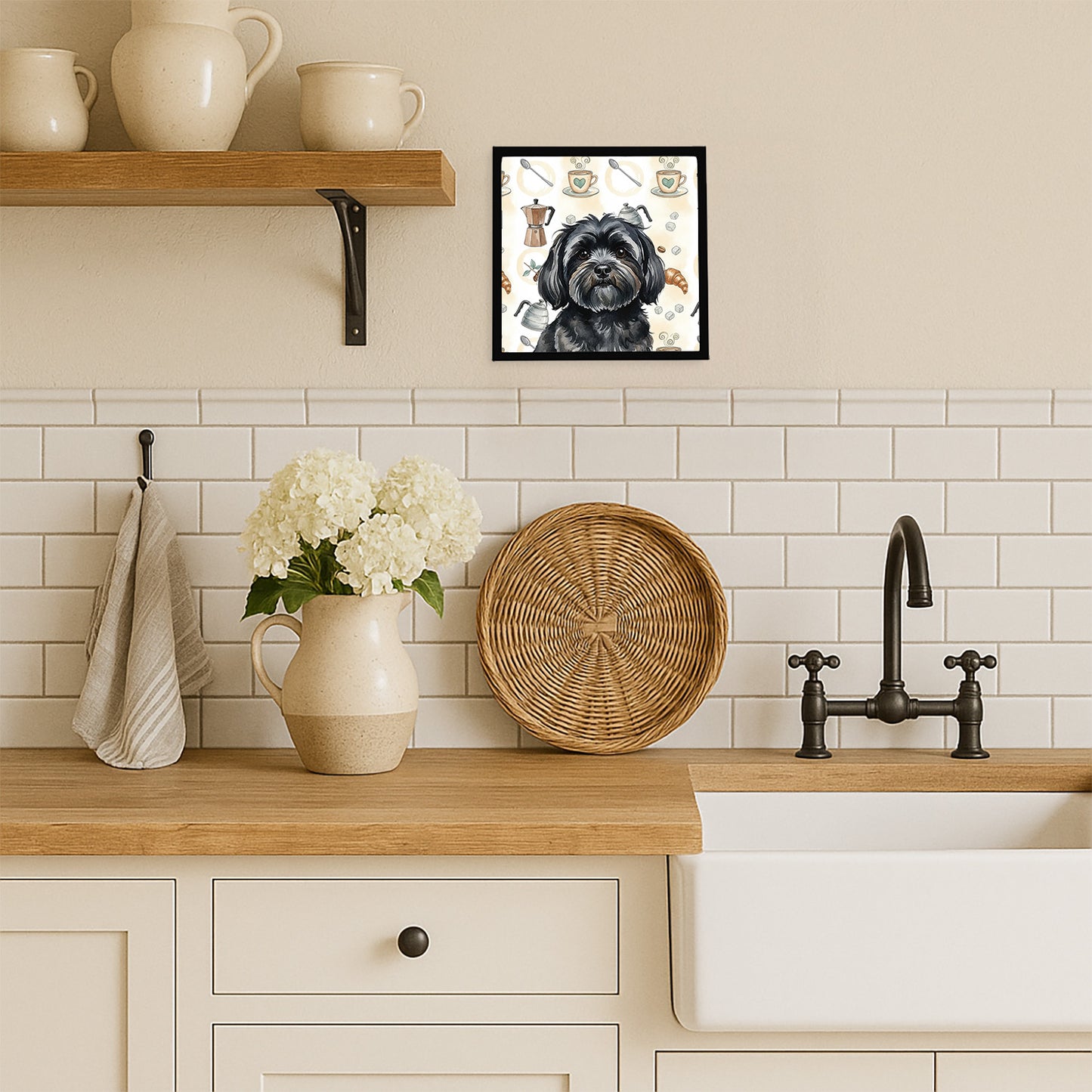 Black Lhasa Apso Coffee Bar Framed Metal Print