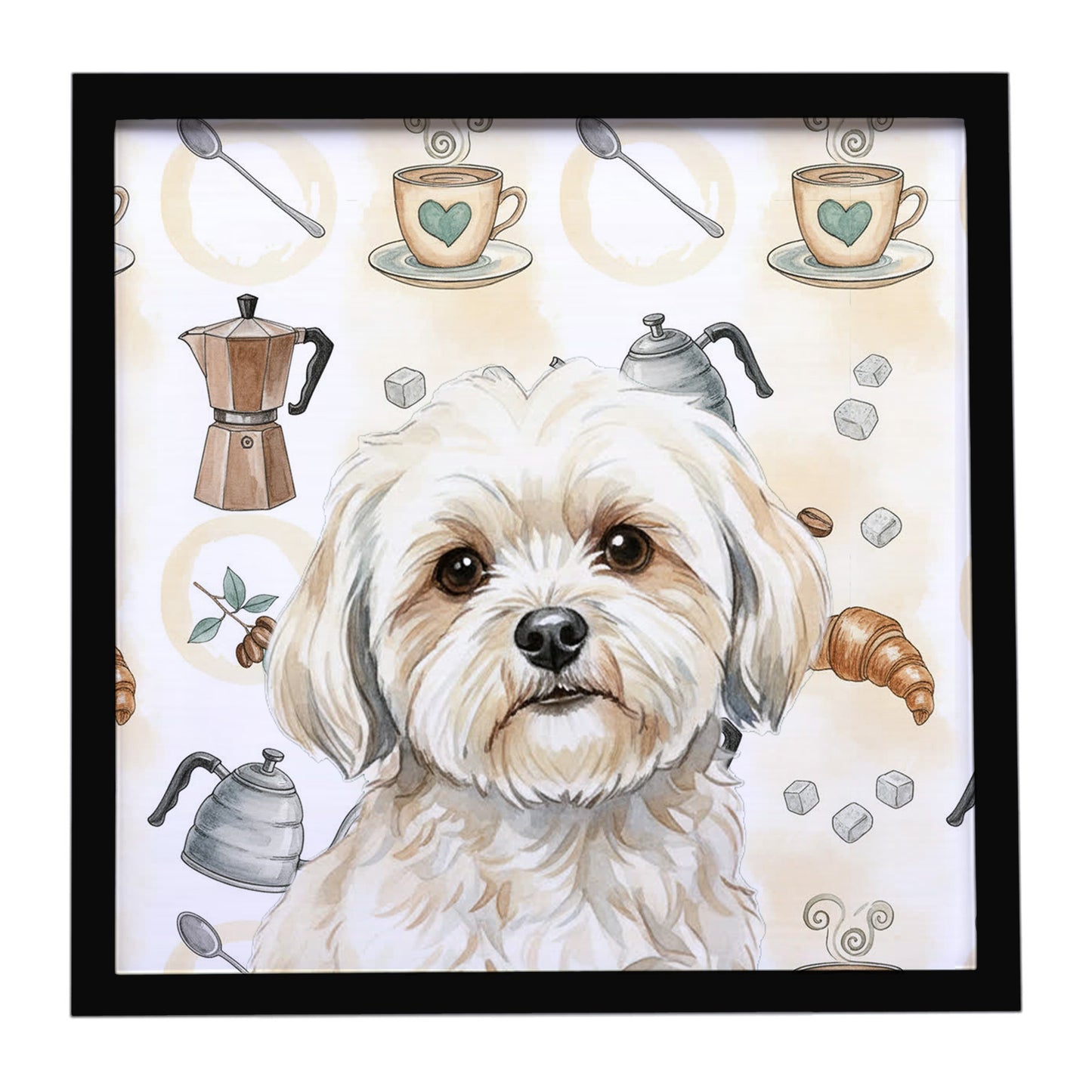 Buy this White Lhasa Apso Coffee Bar Framed Metal Print