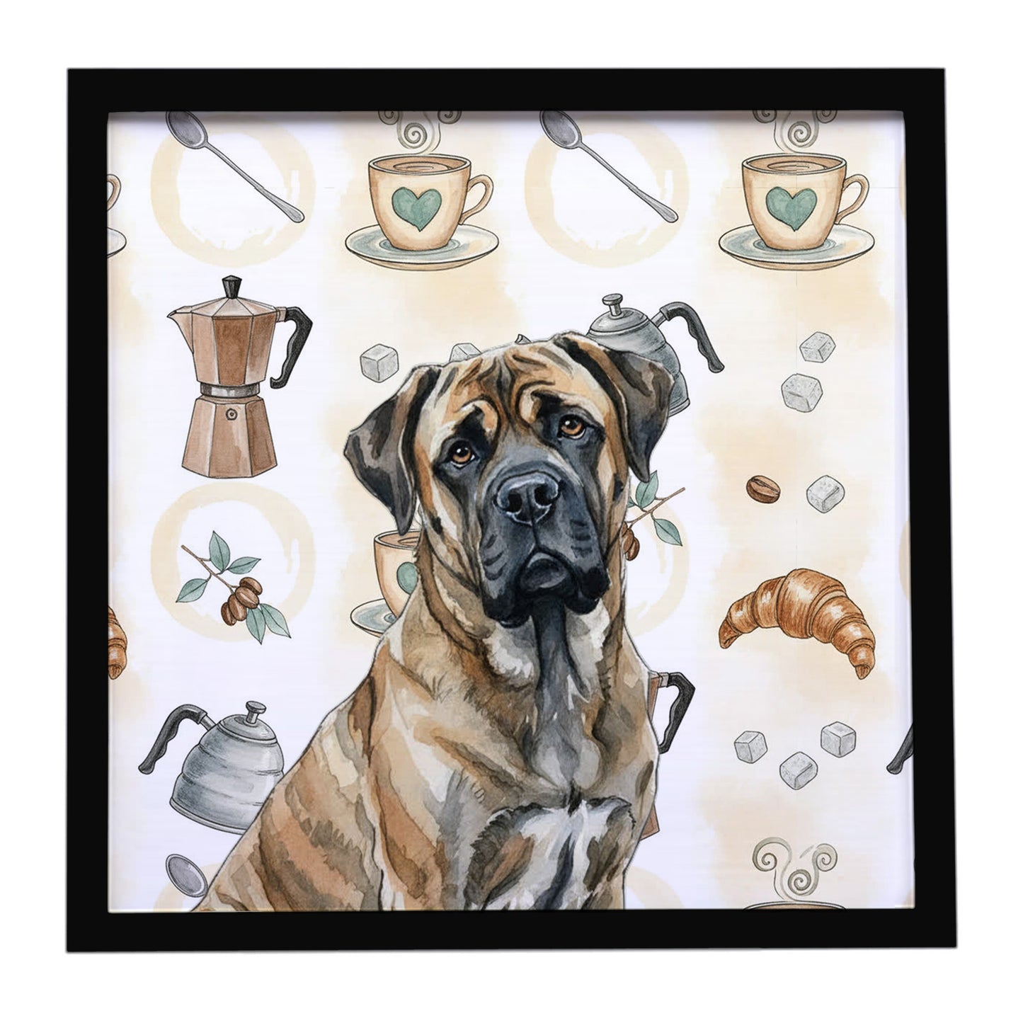 Buy this Brindle Mastiff Coffee Bar Framed Metal Print