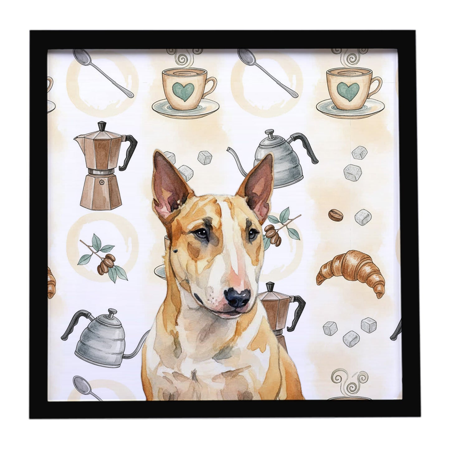 Buy this Miniature Bull Terrier Coffee Bar Framed Metal Print