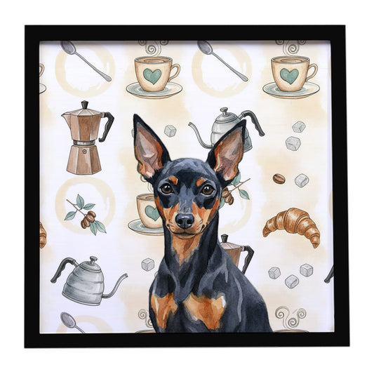 Buy this Black and Tan Miniature Pinscher Coffee Bar Framed Metal Print