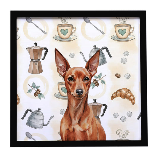 Buy this Red Miniature Pinscher Min Pin Coffee Bar Framed Metal Print